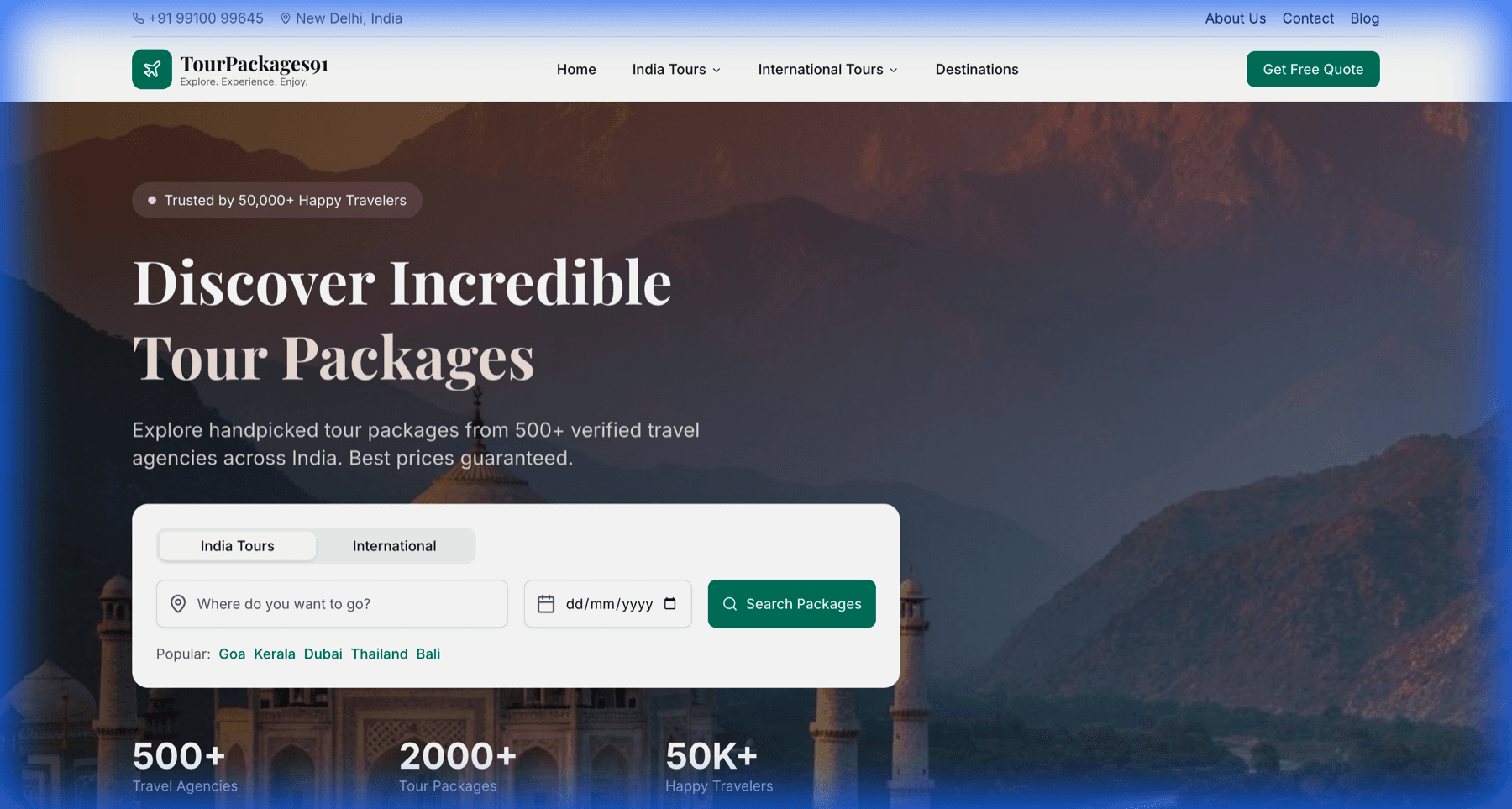 TourPackages91 website interface